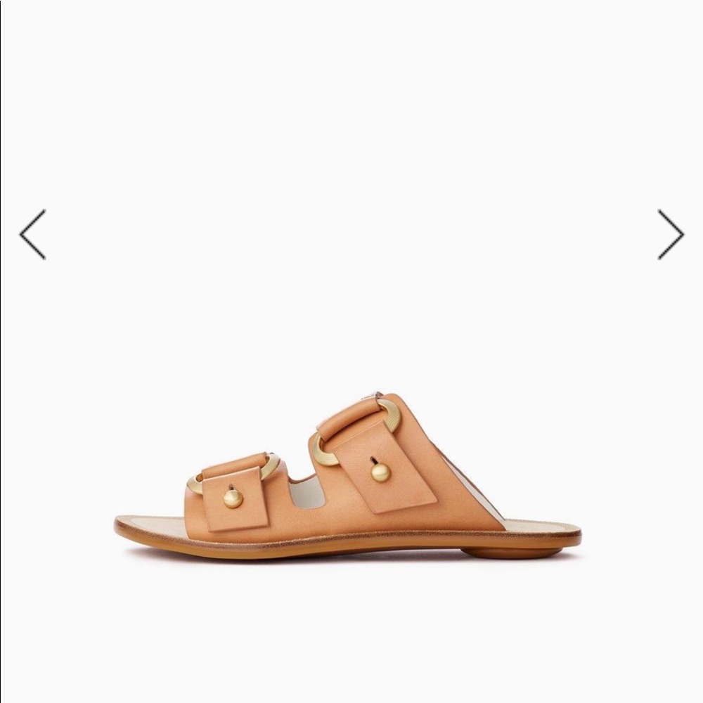 rag & bone Tan Leather Double-Buckle Slide Sandals
